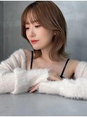 ブリーチなしチョコレート色×前髪/顔周り×韓国ミディアム[大宮