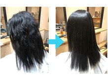 髪内部の状態を見極め、うねり・広がりを整えた艶髪に