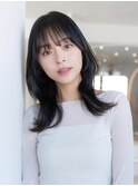 大人かわいいレッドブラウンイメチェンフルバングレイヤー