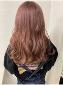 ピンクベージュカラー　ブリーチ/ピンクベージュ/ロング/韓国