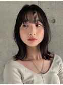こなれミディアム顔まわりカット束感前髪暗髪大人ボブ外ハネ