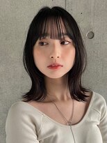 ガーデンヨコハマ(GARDEN YOKOHAMA) こなれミディアム顔まわりカット束感前髪暗髪大人ボブ外ハネ