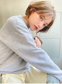 mowen ショートボブ×スモーキーベージュ×ハイトーン