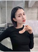 大人ガーリー似合わせカットミディアムレイヤーダークアッシュ