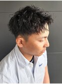 刈り上げメンズショートアップバングツイストスパイラルパーマ