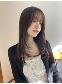 大人かわいい顔まわりレイヤーロングレイヤーカット艶髪ベージュ