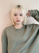 外ハネボブ 切りっぱなしボブ ハイトーンカラー ミニボブ【Riku