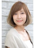 大人可愛い30代40代50代小顔ボブ丸みナナメ前髪