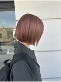 ピンクベージュ 丸みボブ レイヤーボブ 髪質改善カラー
