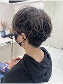 コントラストハイライト　ショートパーマ