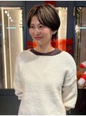 ハイライト ショートカット 大人ボブ 顔周りカット 白髪ぼかし
