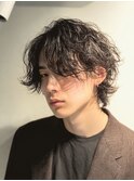 メンズパーマ◎20代30代爽やか波巻きセンターパート