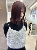 【くびれヘア×暖色カラー】ワインレッド　ピンクブラウン