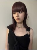 ミディアムストレートブリーチなしレッドブラウンワインレッド