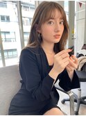 クリアベージュレイヤー_カーキグレージュフェザーバング