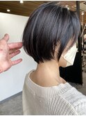 20代30代40代/大人可愛い/暗髪グレージュ/小顔前下がりボブ