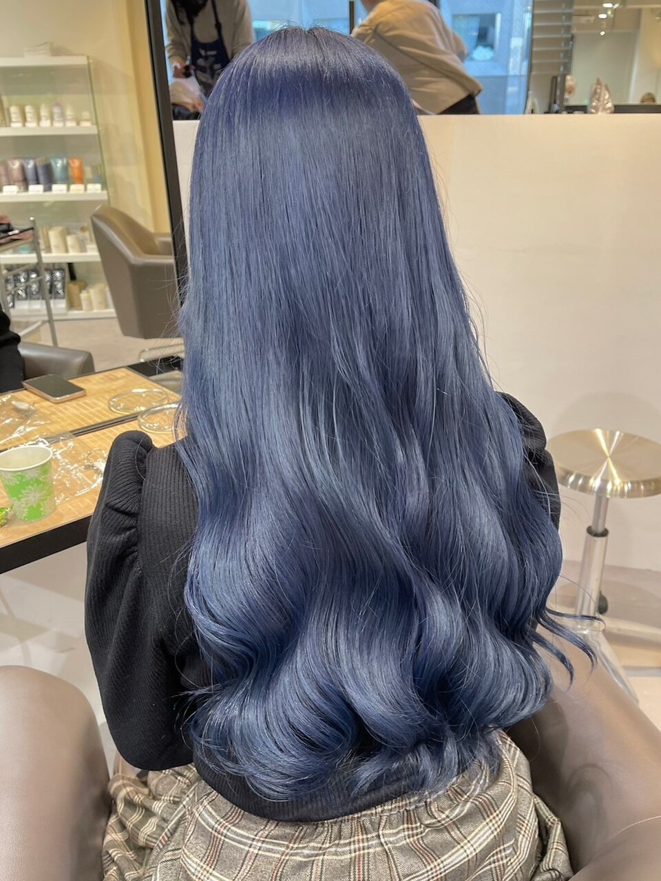 ba2117青髪ブルーアッシュハイトーンカラー韓国ヘアーウェーブ