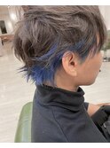 インナーカラー/グレーアッシュ/ブルー