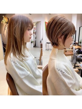 ラフ 立川(Laff) ショートヘアショートボブ白髪ぼかしハイライトカラーボブ