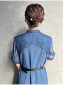 【パールシニヨンヘアアレンジ】ヘアセットねじりハーフツイン