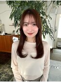 セミロングレイヤーシースルーバングブラウンカラー