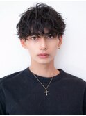 韓国マッシュダークアッシュニュアンスパーマメンズカット黒髪