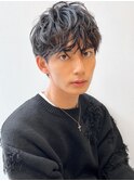 フェザーパーマブルーブラックナチュラルパーマ