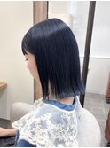 [ ブリーチ1回 ] 切りっぱなしボブ × 深みネイビーブルー