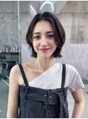 前髪なし外ハネボブ骨格ひし形レイヤーカットイメチェンミディ