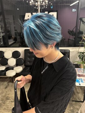 シアンブルー/メンズ/ローライト/デザインカラー/センターパート