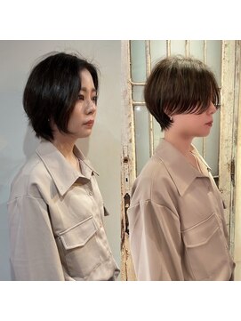 髪質改善と縮毛矯正の専門店 サンティエ(scintiller) 大人綺麗な小顔襟足スッキリショートボブ 30代40代50代