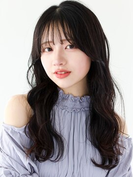 ガリカ 渋谷(Gallica) 顔まわりレイヤー波巻きロング×暗髪ダークブラウン