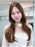 顔周りレイヤーロング韓国ヘアミルクティー_F21313