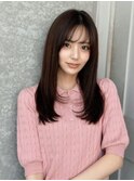 グレージュブラウン/ミディアムレイヤー/韓国巻き/顔周りカット