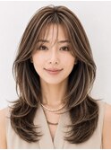 上品ベージュハイライト×大人レイヤー 30代40代50代 表参道青山