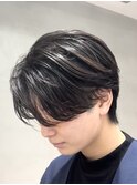 メンズミディアムパーマボブウルフカット緩めスパイラルパーマ