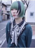 【表参道】ボブ、グリーン、デザインカラー、ケアブリーチ