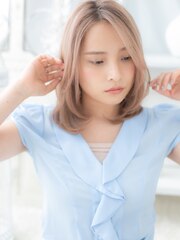 韓国風かきあげ前髪小顔ピンクグラデーションa上尾10代20代30代!