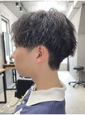 メンズ/アップバング/ツーブロックマッシュ/束感ショート波巻き