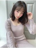 ワトワ似合わせカットフルバングアッシュブラック大人ミディ美髪