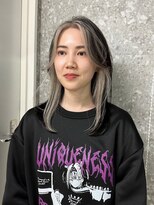 デザインカラー前髪インナーカラーピンク黒髪ボブバングカラー