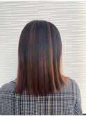 ミディアムバレイヤージュ×オレンジカラー