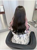 13475ブリーチ＆インナーカラー黒髪ラベンダーピンクワンカール