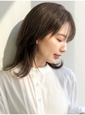 似合わせカット艶感セミディサイドバングうるツヤワンカール