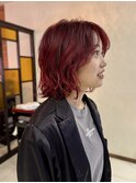 ピュアレッドカラーのミディアムボブ【坂根】