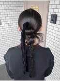 カチモリヘア タイトヘア ベロアリボン 参列ヘア お呼ばれヘア