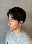 メンズアッシュブラックアップバングマッシュパーマ【新大阪】