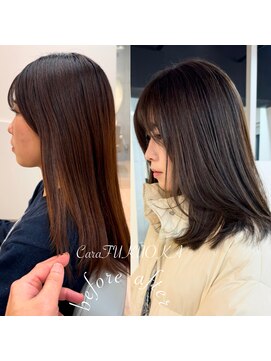 カラ フクオカ 天神(Cara FUKUOKA) オリーブグレージュ&レイヤーカット【福岡透明感カラー】