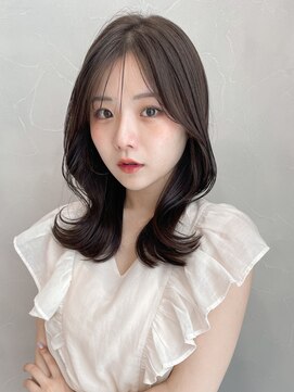 アグノス 青山(Agnos) 縮毛矯正 くびれヘア レイヤーカット アプリコットオレンジ