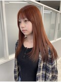 ブリーチニュアンスオレンジブラウンミディアムレイヤー髪質改善